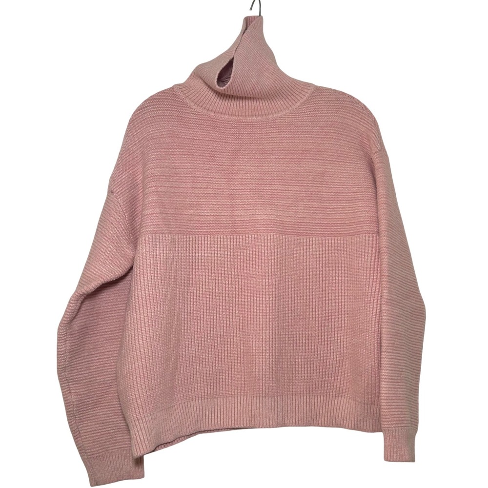 Naguagu Pink Mixed Ribbed Knit Turtleneck Sweater Wool Blend M/L girly cozy